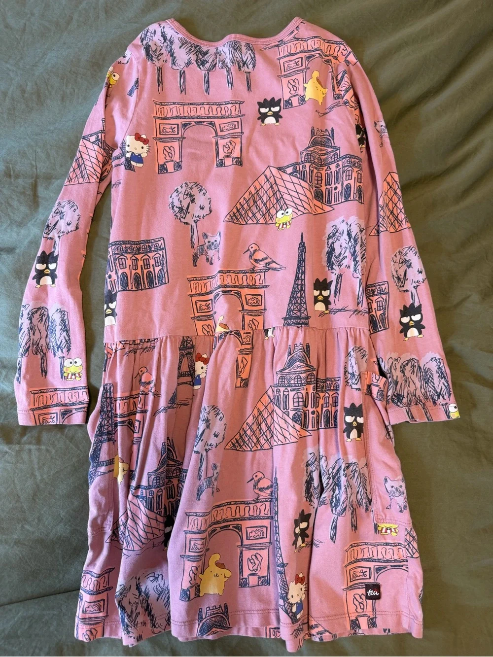 Tea Collection Sanrio Pink Paris Icon Print Long Sleeve Dress 8